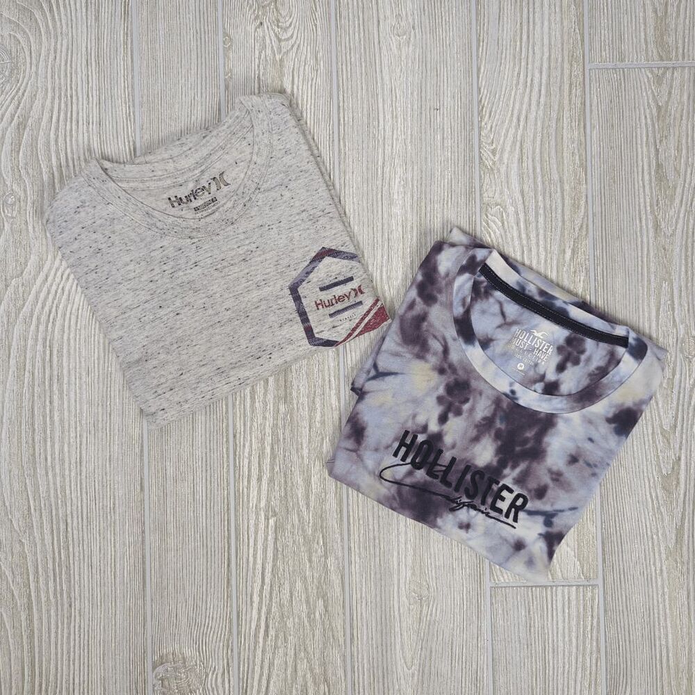 Lot of 2 Men’s Medium T-Shirts Hollister Hurley Short Sleeve Grey Tie Dye